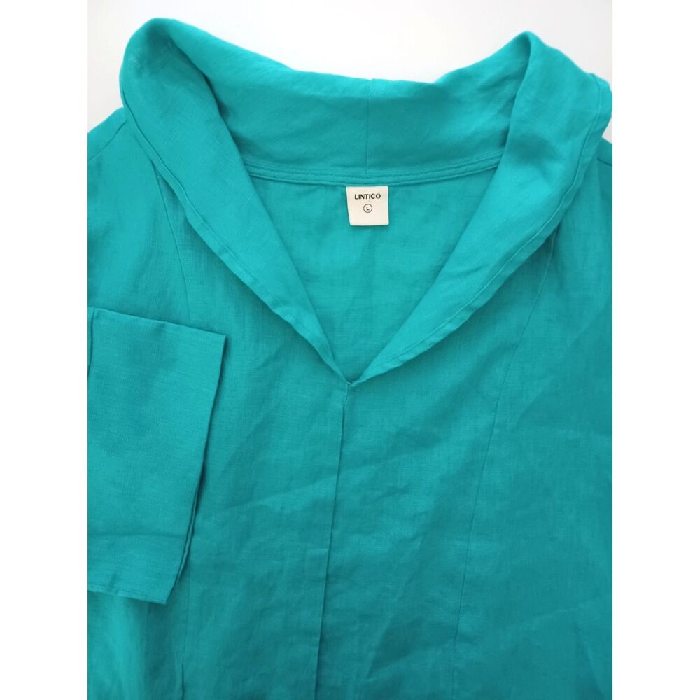 Lintico 100% Linen Shawl V-Neck Half Sleeve Blouse Large Lagenlook Sustainable